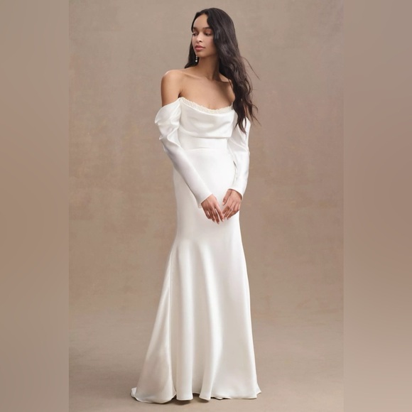 Garance Wedding Gown by Watters | Off-Shoulder | Satin Sheath | Sz 4 - Picture 1 of 7